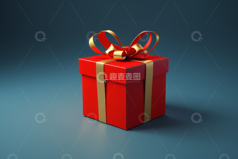 高清大图下载【趣麦麦图】红色礼品盒配金色丝带