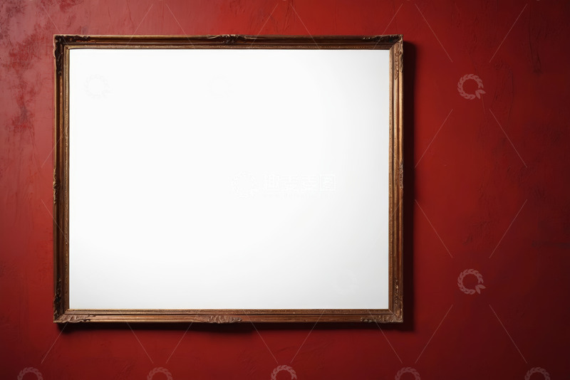 高清大图下载【趣麦麦图】红墙挂金色框架空白画框