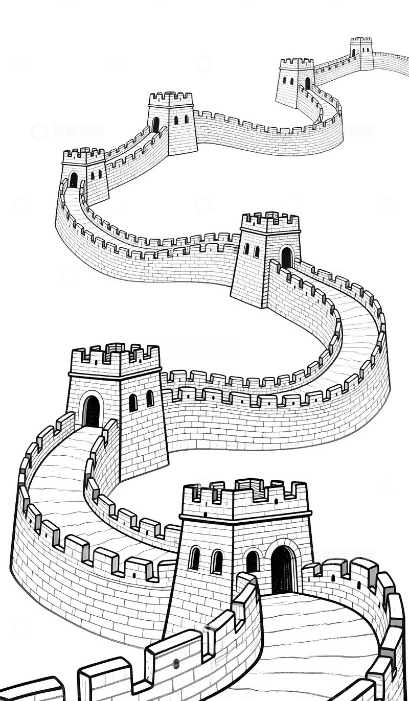 高清大图下载【趣麦麦图】万里长城线稿