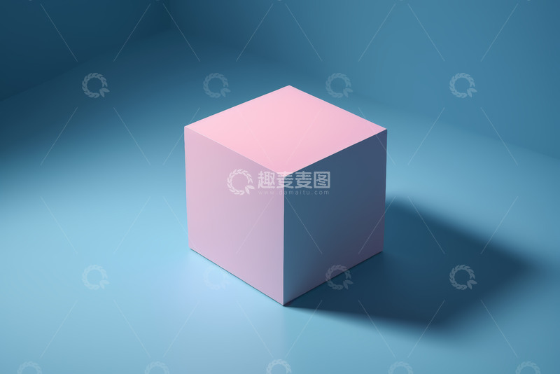 高清大图下载【趣麦麦图】蓝色背景中的粉色立方体