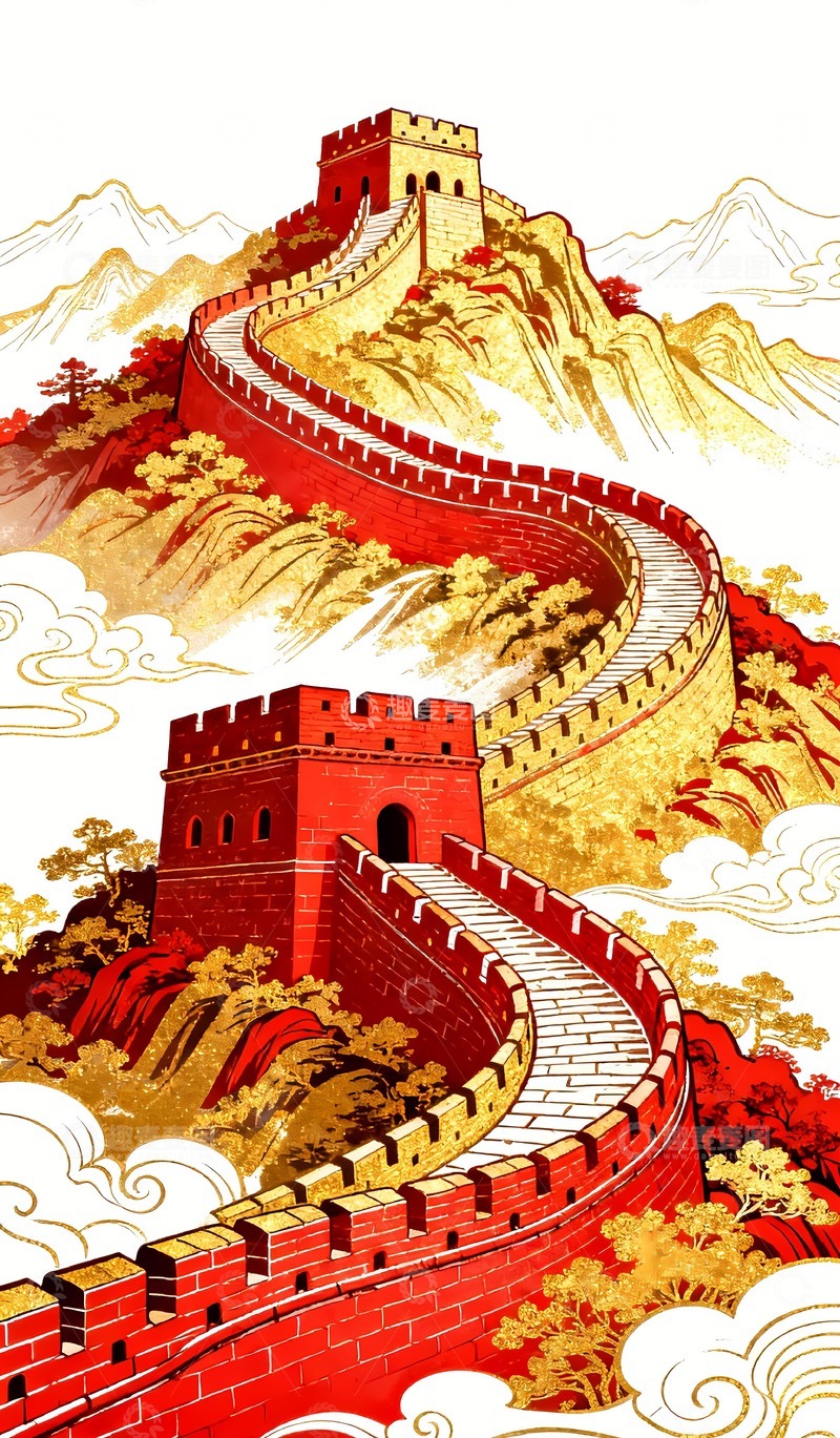 高清大图下载【趣麦麦图】金色万里长城