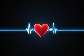红色爱心与心电图素材