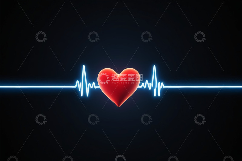 高清大图下载【趣麦麦图】红色爱心与心电图素材