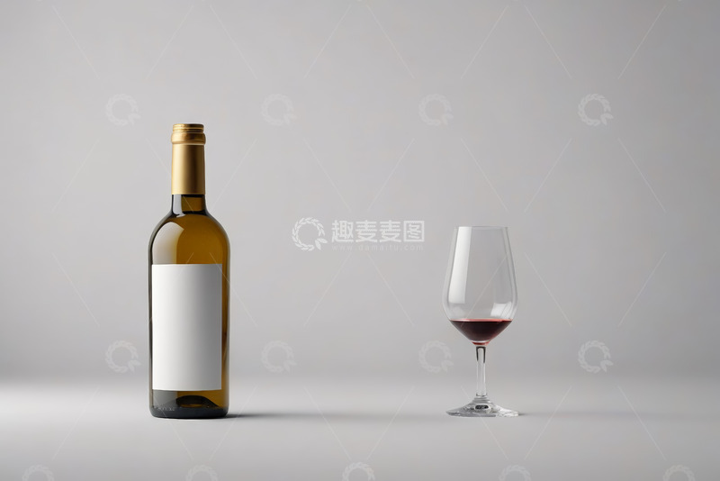 高清大图下载【趣麦麦图】葡萄酒瓶与盛酒高脚杯