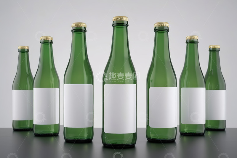 高清大图下载【趣麦麦图】绿玻璃啤酒瓶特写
