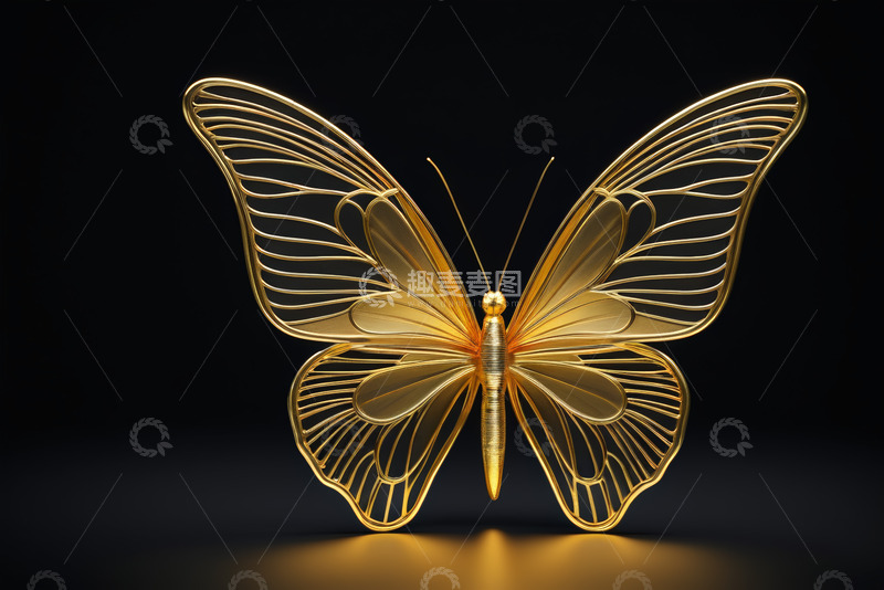 高清大图下载【趣麦麦图】金色金属质感蝴蝶艺术图像