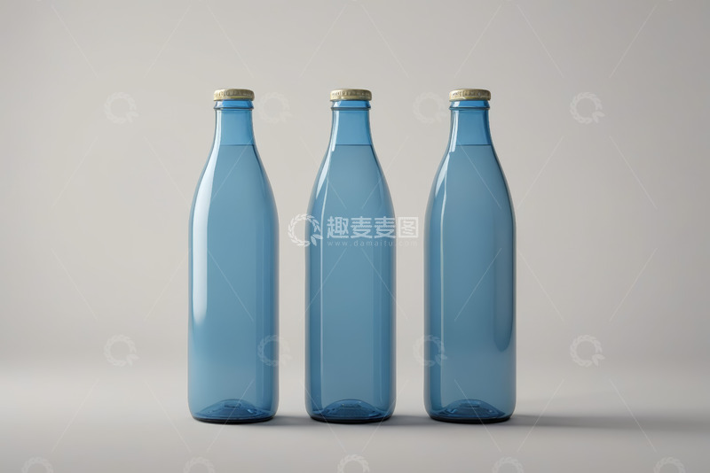 高清大图下载【趣麦麦图】三个蓝色玻璃瓶静物展示