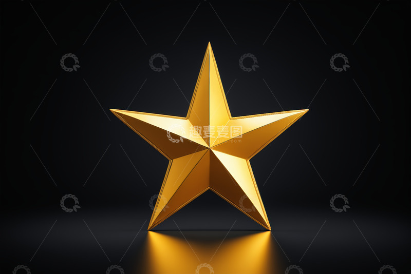 高清大图下载【趣麦麦图】黑色背景上的金色立体五角星