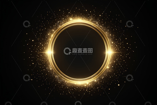 黑色背景金色发光圆环素材