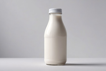 玻璃瓶包装的白色牛奶饮品