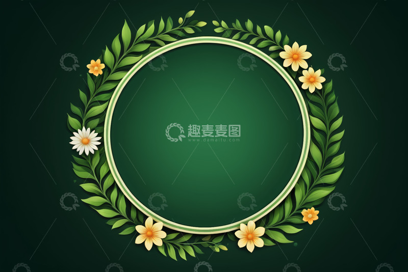 高清大图下载【趣麦麦图】绿色花卉圆形装饰背景