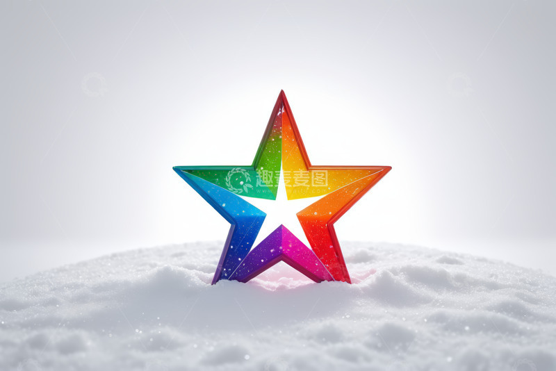 高清大图下载【趣麦麦图】雪地上的彩色五角星装饰