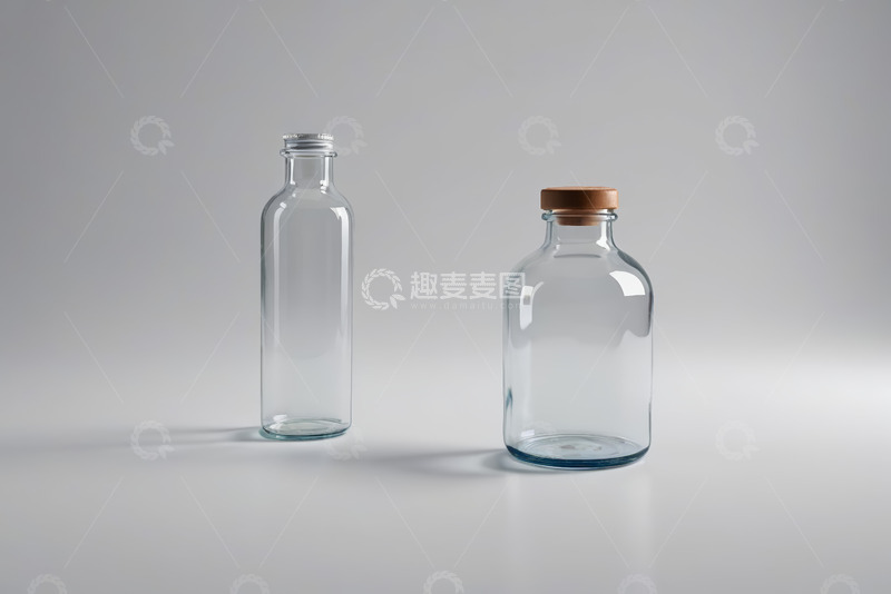 高清大图下载【趣麦麦图】两个透明玻璃瓶静物展示