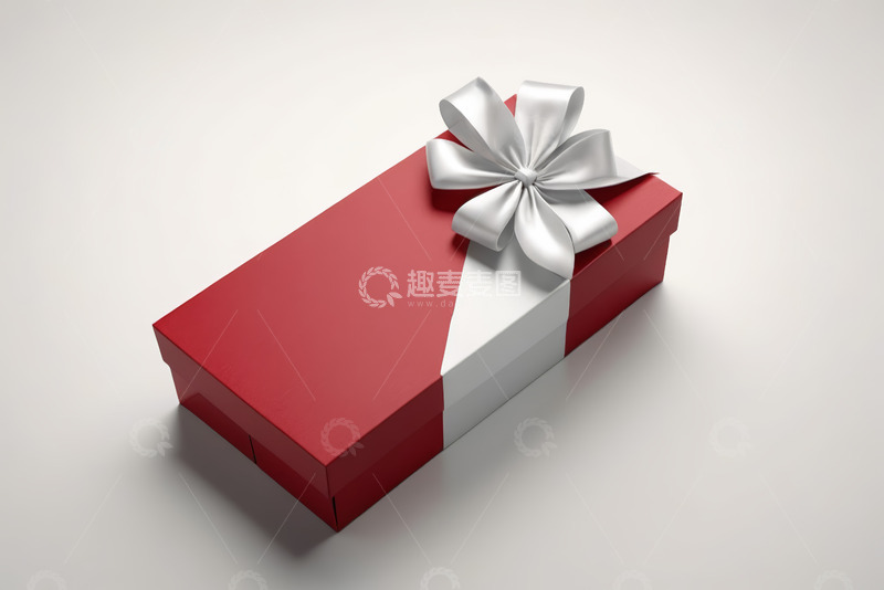 高清大图下载【趣麦麦图】红色礼品盒配银色蝴蝶结