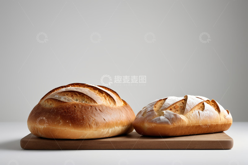 高清大图下载【趣麦麦图】木板上摆放的新鲜烘焙面包
