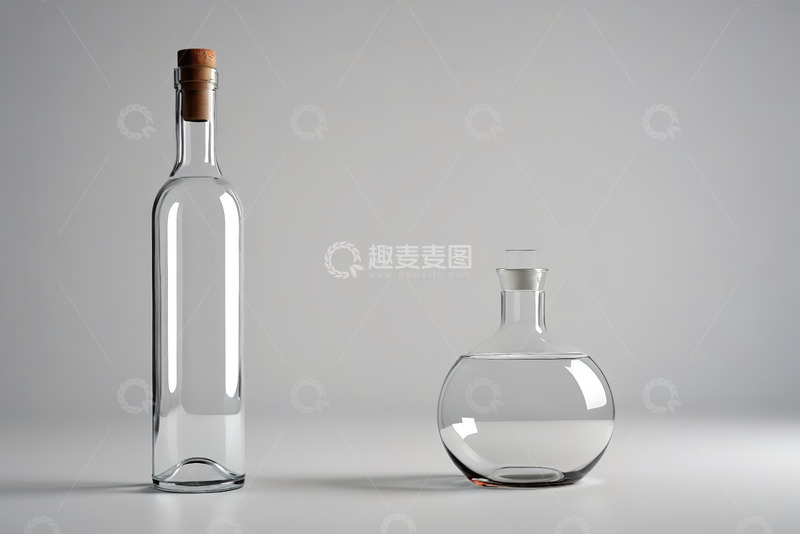 高清大图下载【趣麦麦图】透明玻璃酒瓶与酒具静物