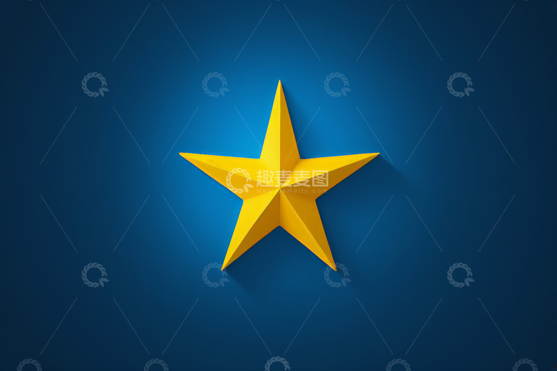高清大图下载【趣麦麦图】蓝色背景上的黄色立体五角星