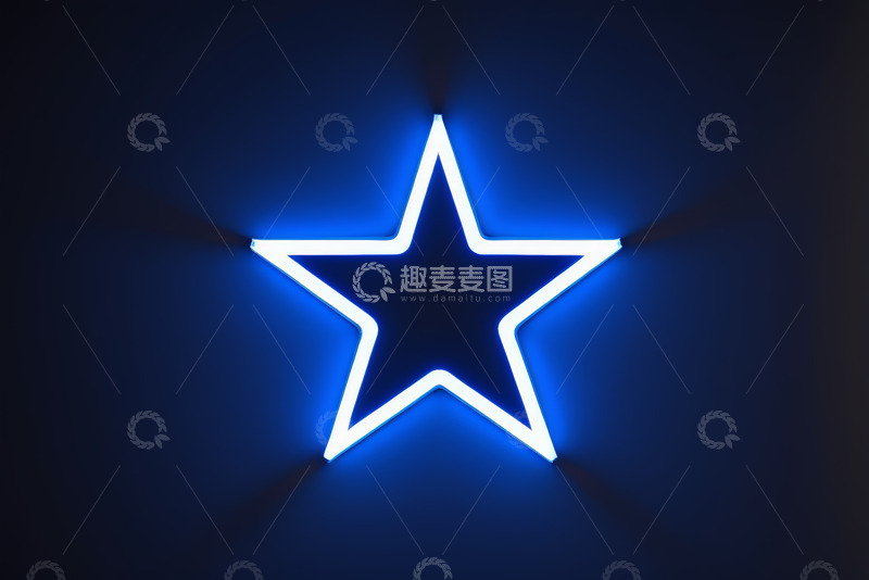 高清大图下载【趣麦麦图】蓝色发光五角星霓虹灯标志