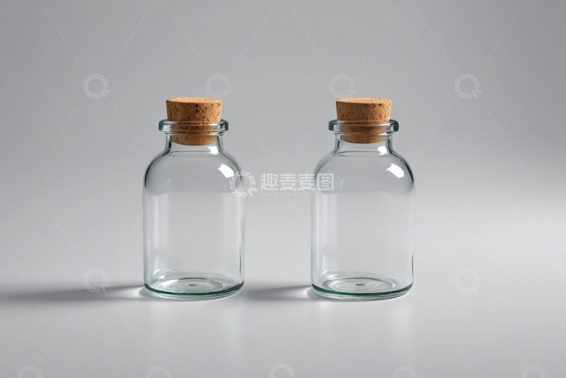 高清大图下载【趣麦麦图】两个带软木塞的透明玻璃瓶