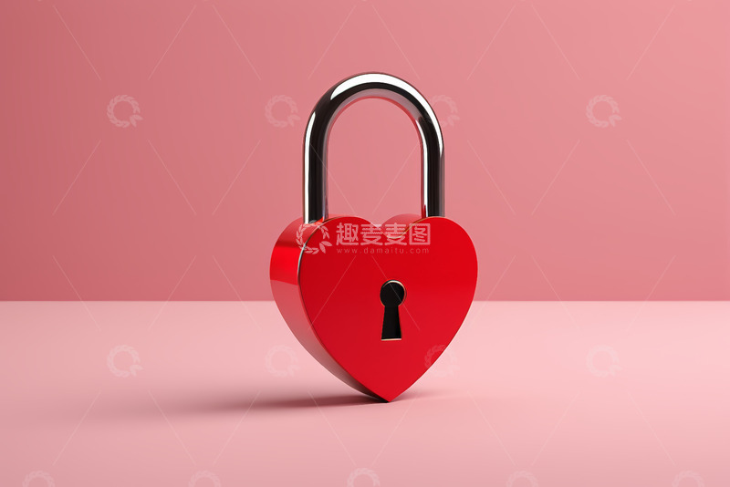 高清大图下载【趣麦麦图】红色心形挂锁特写
