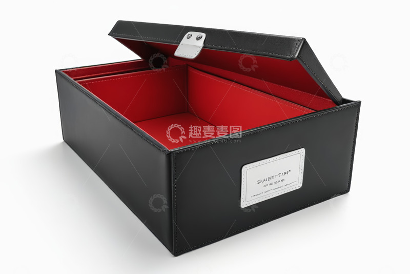 高清大图下载【趣麦麦图】黑色带锁皮质收纳盒敞开状态