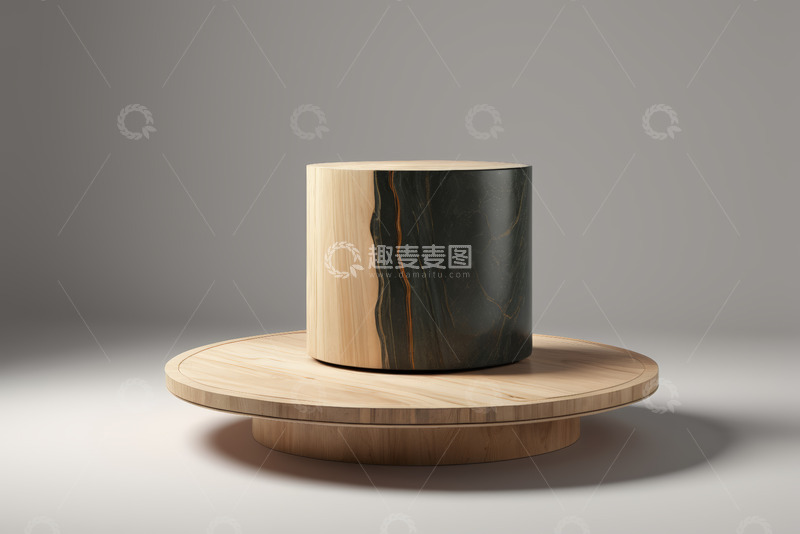 高清大图下载【趣麦麦图】木质底座上的圆柱物体展示