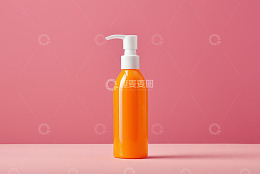 橙色按压瓶化妆品产品特写