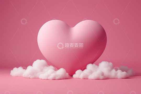 粉色爱心与云朵素材