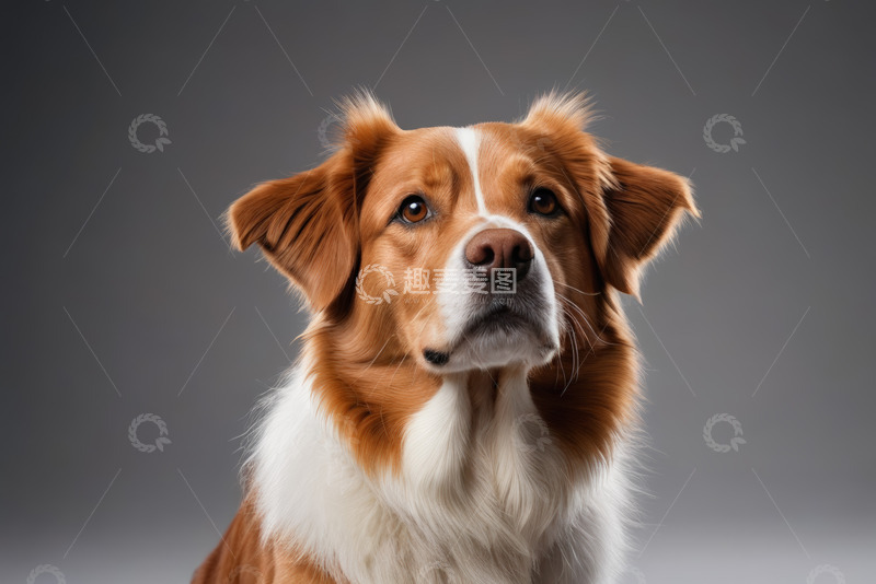 高清大图下载【趣麦麦图】棕白相间狗正面特写