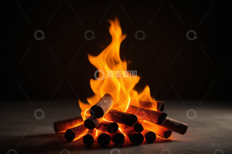 高清大图下载【趣麦麦图】燃烧的木柴火焰特写