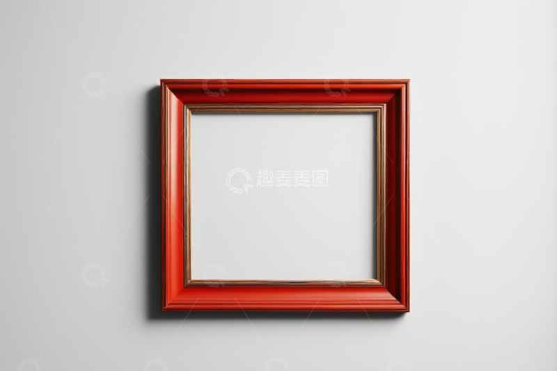 高清大图下载【趣麦麦图】红色画框挂于浅色墙面