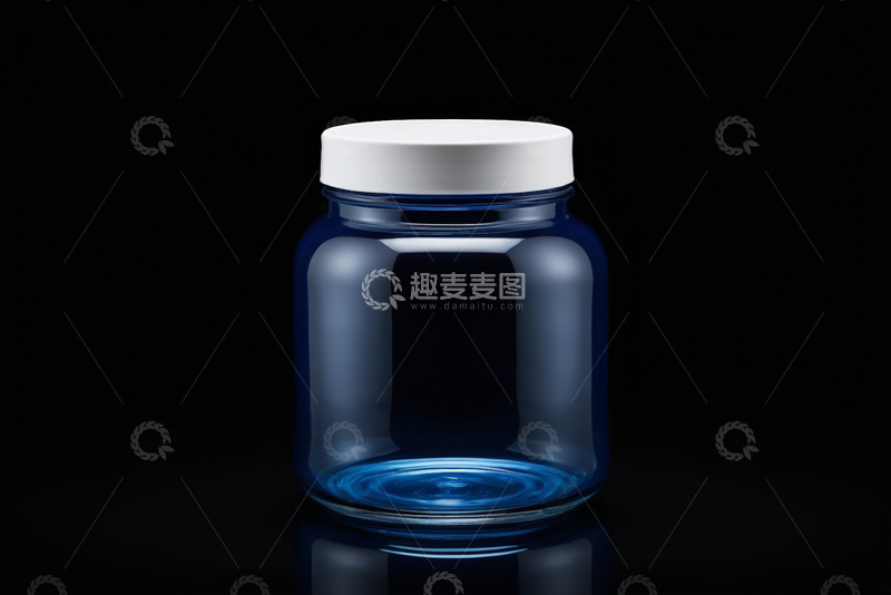 高清大图下载【趣麦麦图】蓝色玻璃瓶配白色瓶盖特写
