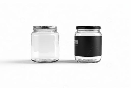 透明玻璃罐与带标玻璃罐展示
