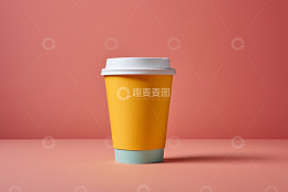 橙色纸杯带盖特写