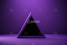 紫色背景前的立体黑色三角形