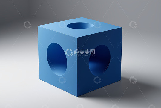 蓝色带孔立方体几何图形