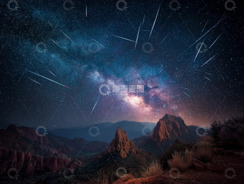 高清大图下载【趣麦麦图】-夜幕下银河星轨与自然秘境的交融