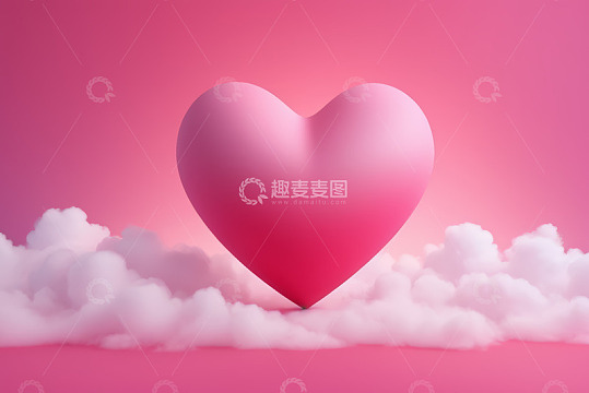 粉色爱心漂浮在云朵之上