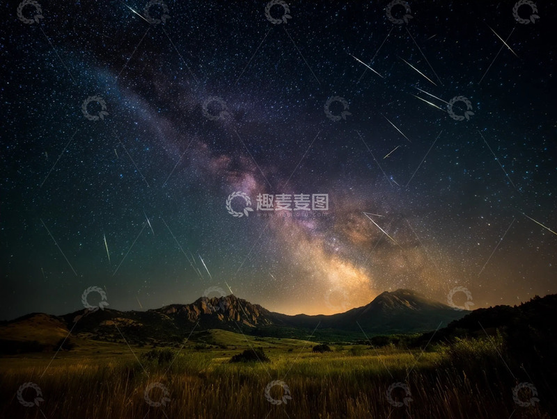 高清大图下载【趣麦麦图】梦幻星轨交织的银河山野景致