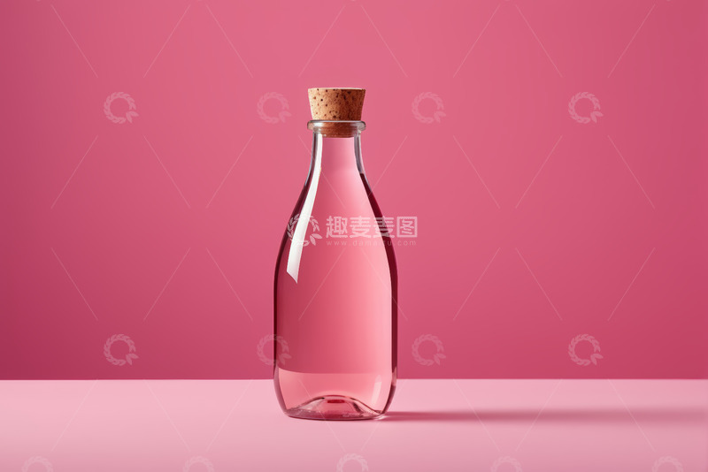 高清大图下载【趣麦麦图】粉色背景下带软木塞的玻璃瓶