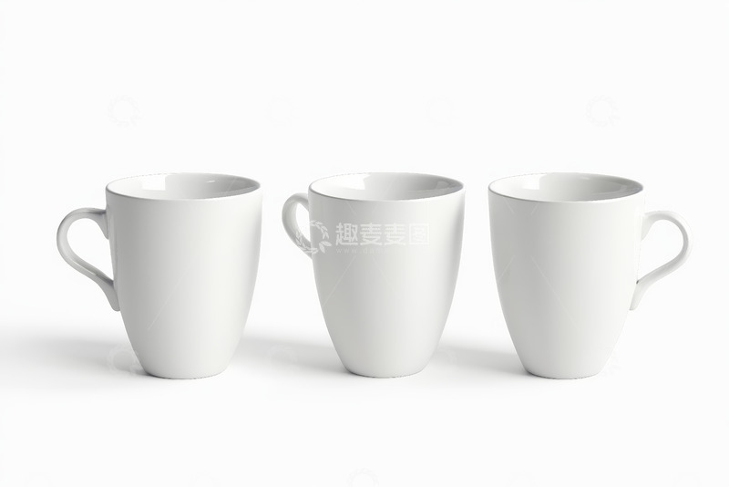 高清大图下载【趣麦麦图】三只白色马克杯静物展示
