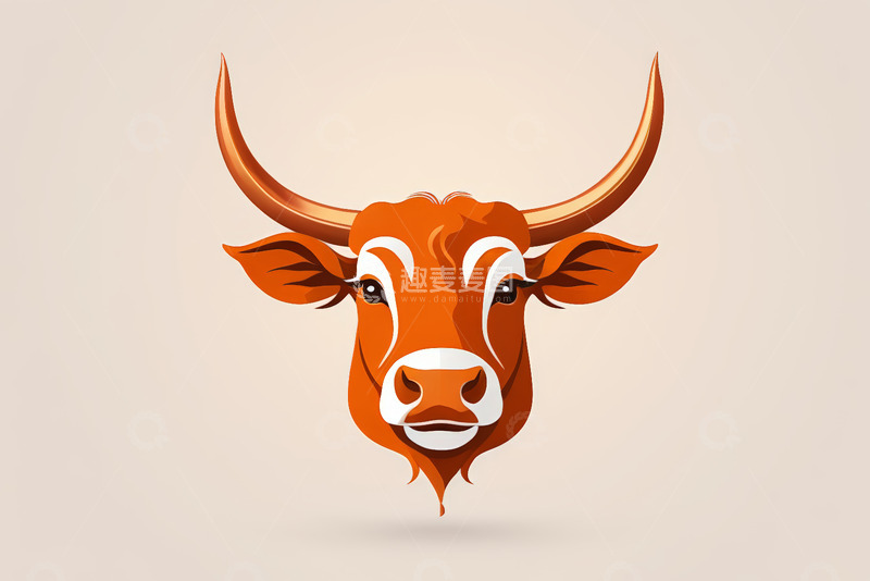 高清大图下载【趣麦麦图】卡通风格牛头插画