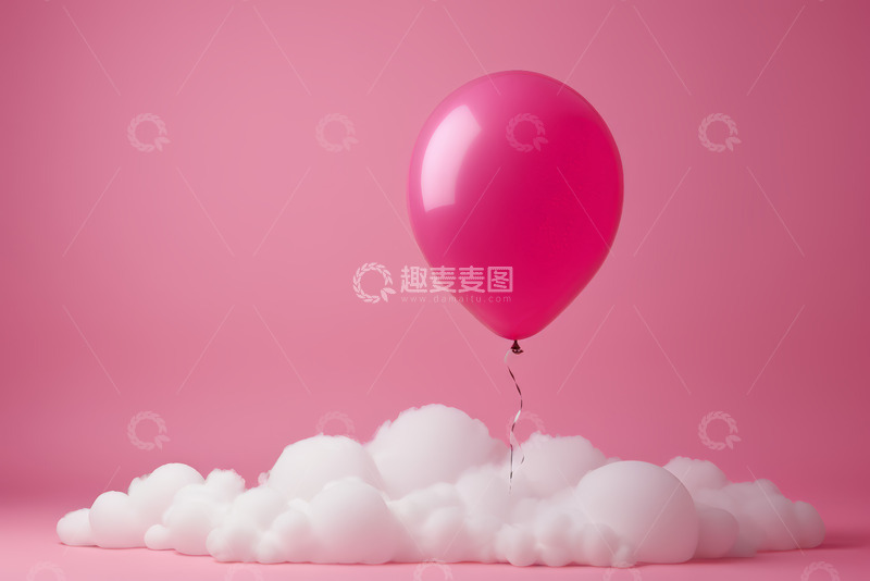 高清大图下载【趣麦麦图】粉色气球漂浮在云朵上