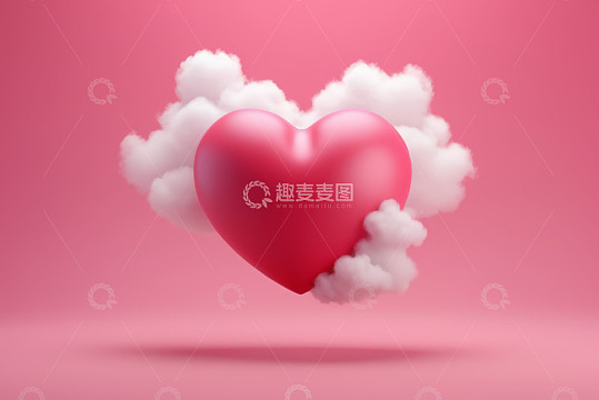 粉色背景爱心与云朵