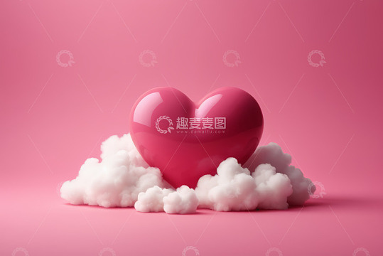 粉色背景爱心与云朵素材