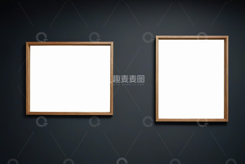 高清大图下载【趣麦麦图】深色背景上的两个木质画框