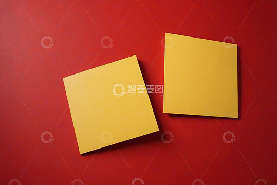 红色背景上的两张黄色便签