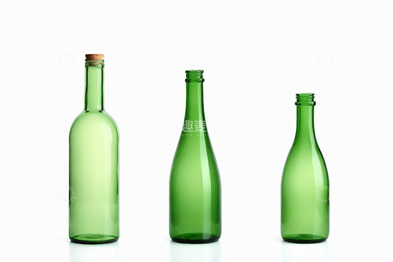 高清大图下载【趣麦麦图】三个绿色玻璃酒瓶特写