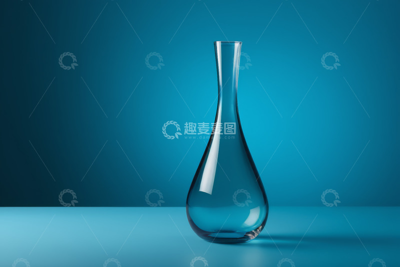 高清大图下载【趣麦麦图】蓝色背景透明玻璃花瓶静物