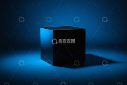 蓝色背景下的黑色立方体